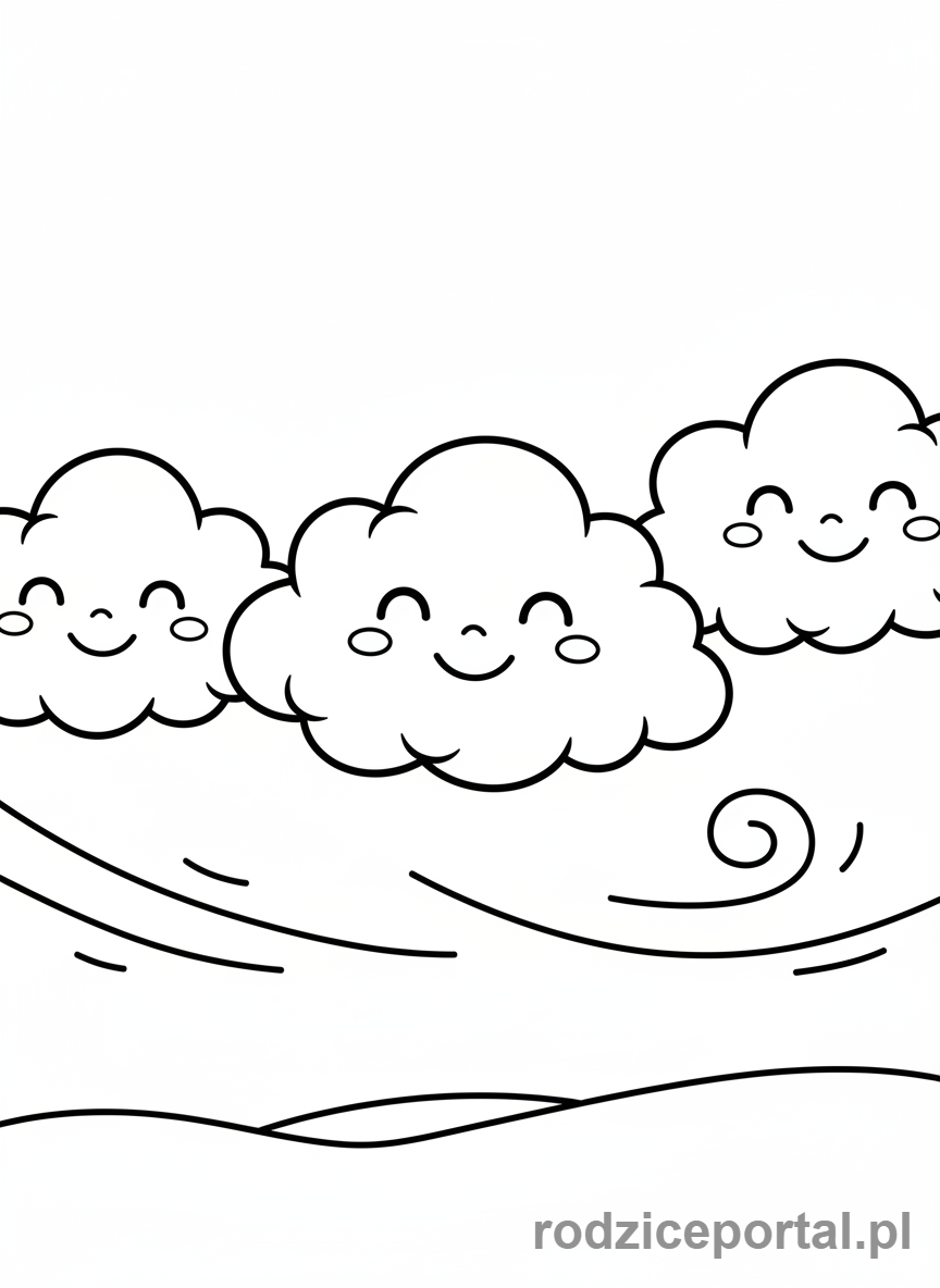 Kolorowanka Pogoda Dla Dzieci - Wesołe chmurki na niebie