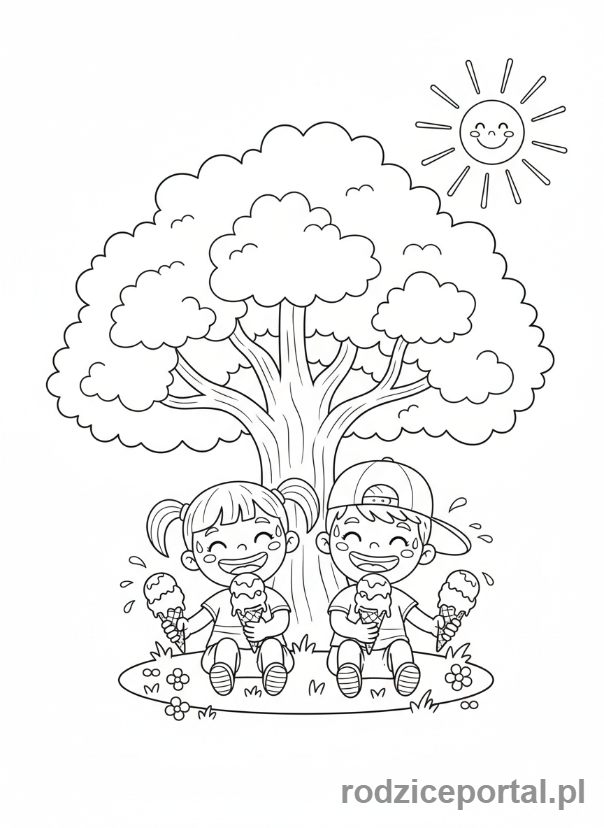 Kolorowanka Pogoda Zadania - Dzieci jedzą lody