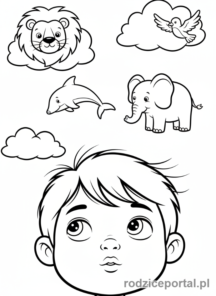 Kolorowanka Pogoda Zadania - Dziecko patrzy na chmury