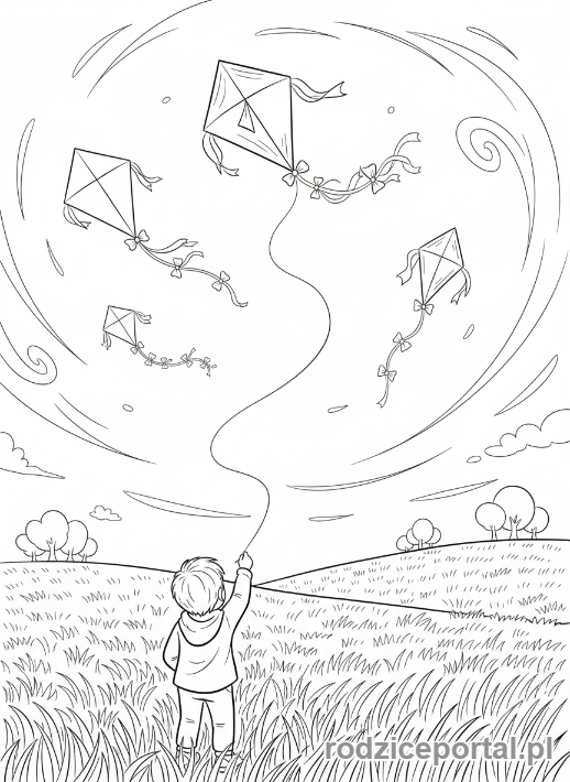 Kolorowanka Pogoda Zadania - Latawce na wietrznym niebie