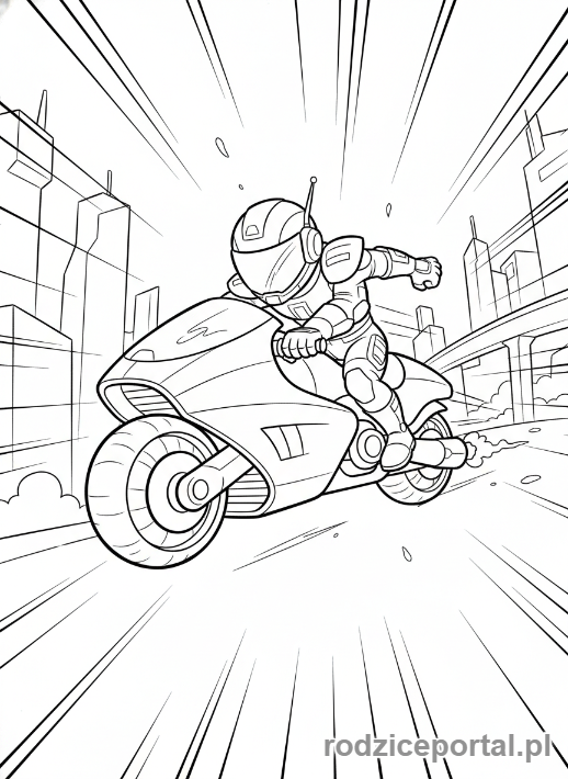 Kolorowanka Pojazdy Przyszłości - Motocykl lewitujacy jezdzec