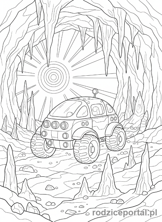 Kolorowanka Pojazdy Przyszłości - Pojazd eksploracyjny jaskinia