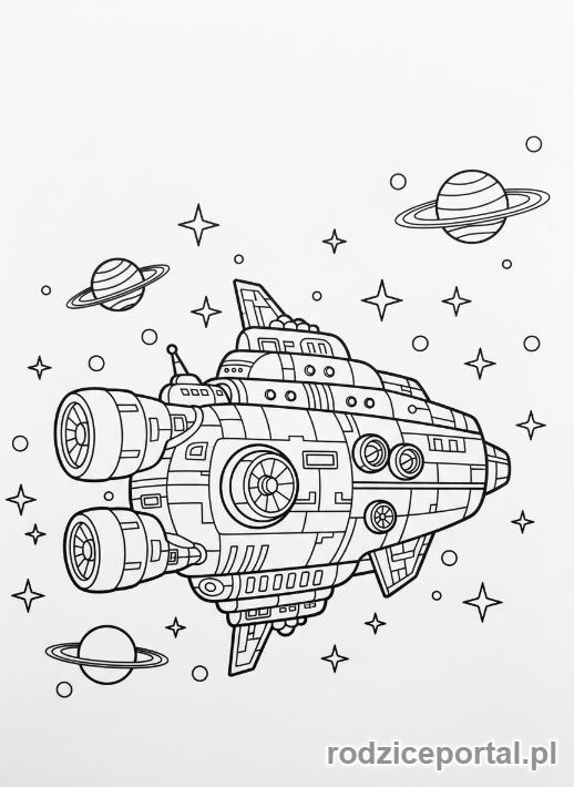 Kolorowanka Pojazdy Przyszłości - Statek kosmiczny gwiezdny