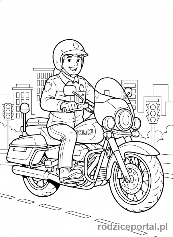 Kolorowanka Policjant Drogowy - Policjant na motorze