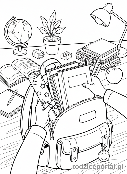 Kolorowanka Poranna Rutyna - Dziecko pakuje plecak