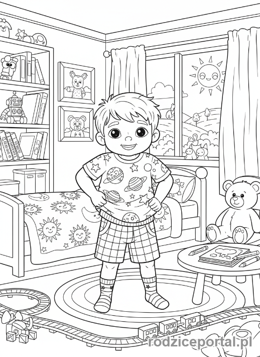 Kolorowanka Poranna Rutyna - Dziecko ubiera się