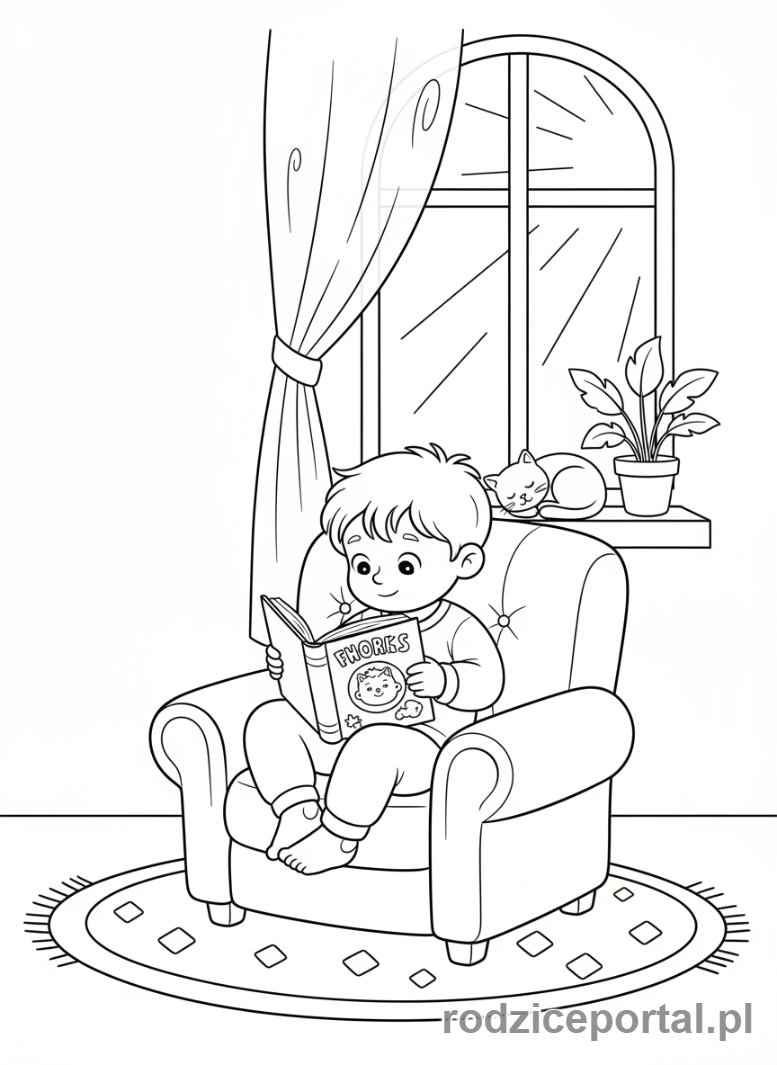 Kolorowanka Poranne Rytuały - Dziecko czyta książkę