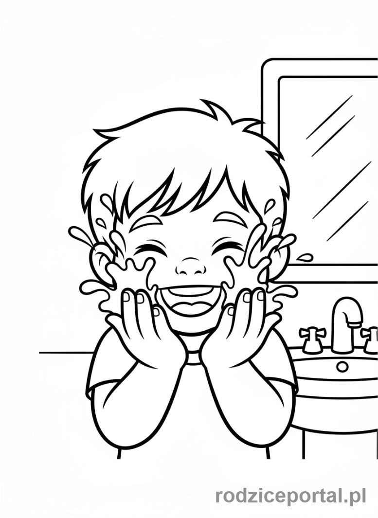 Kolorowanka Poranne Rytuały - Dziecko myje twarz