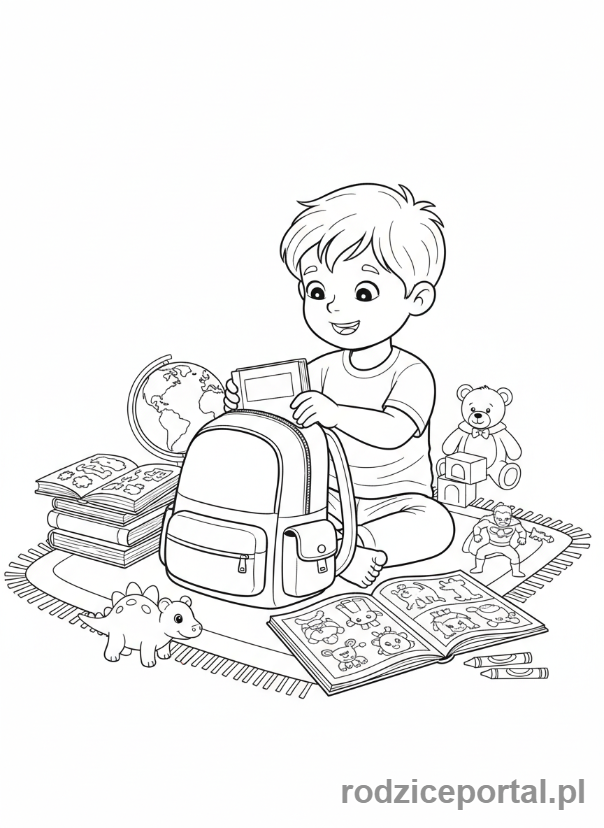 Kolorowanka Poranne Rytuały - Dziecko pakuje plecak