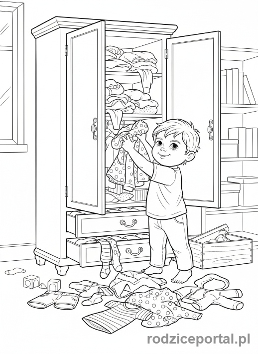 Kolorowanka Poranne Rytuały - Dziecko ubiera się