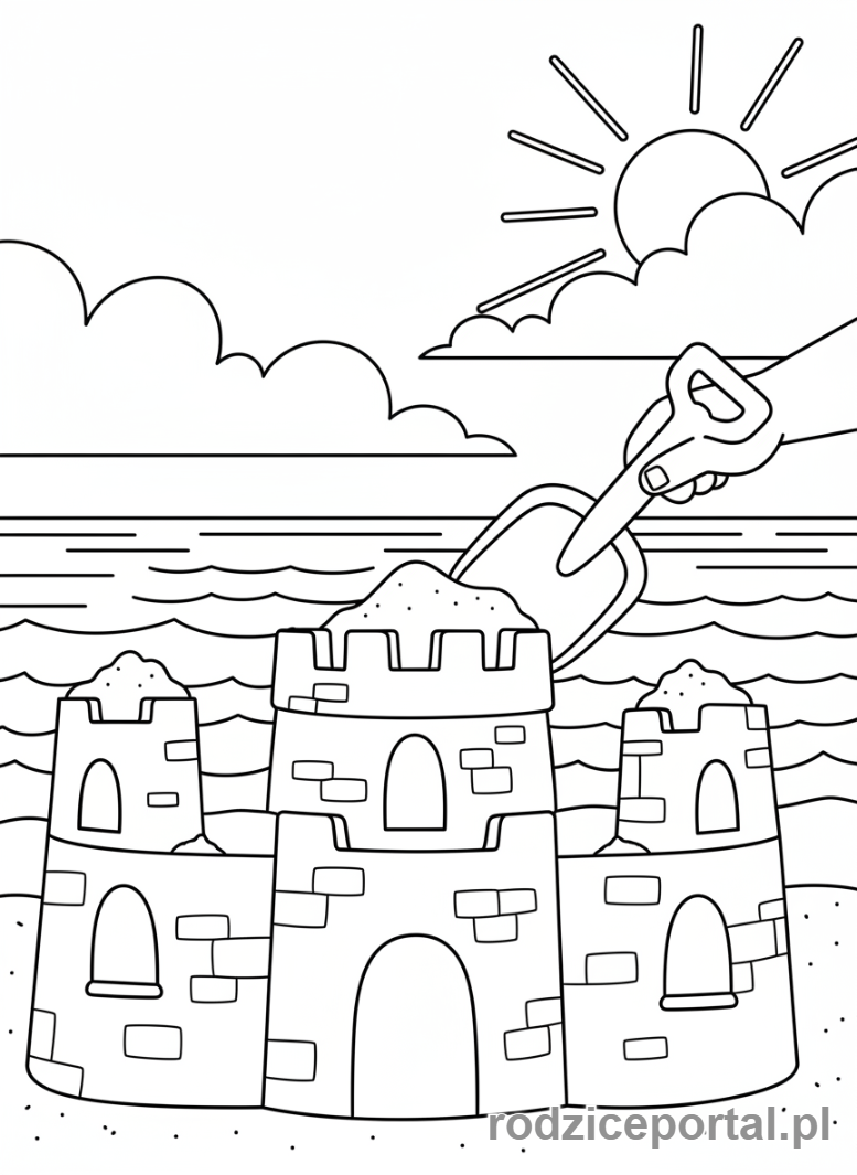 Kolorowanka Pory Roku Zadania - Dziecko buduje zamek z piasku