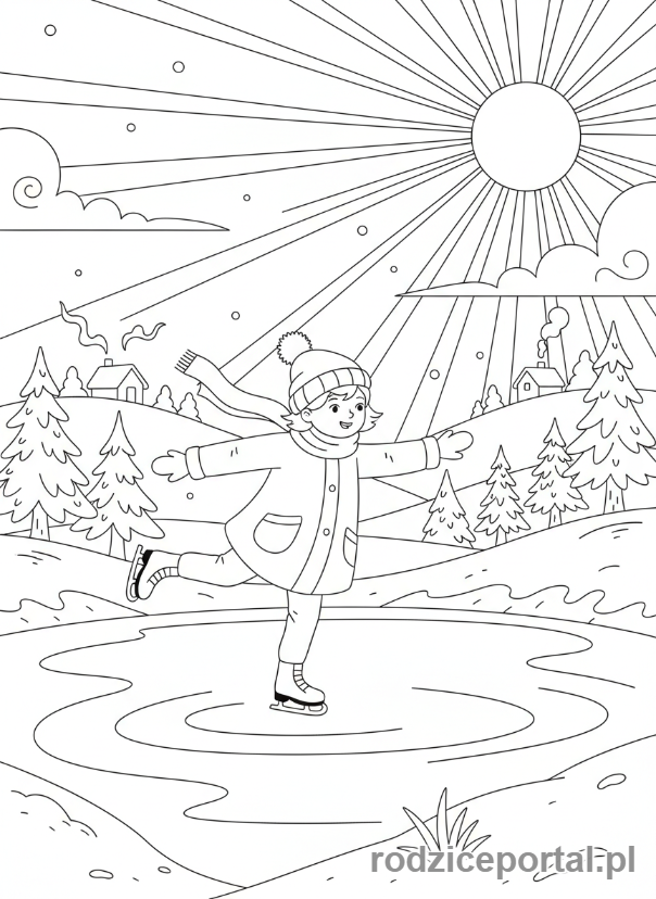 Kolorowanka Pory Roku Zadania - Dziecko jeździ na łyżwach