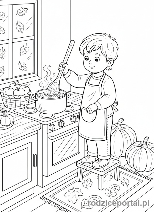 Kolorowanka Pory Roku Zadania - Dziecko pomaga w kuchni