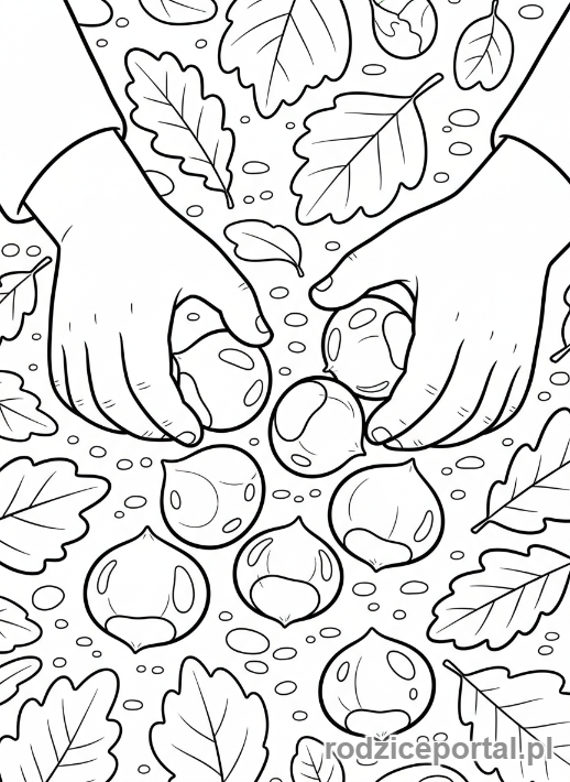 Kolorowanka Pory Roku Zadania - Dziecko zbiera kasztany jesienią