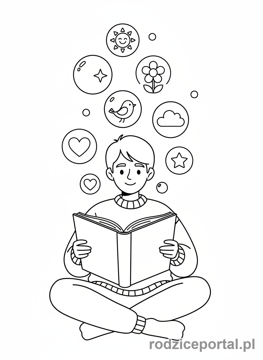 Kolorowanka Pozytywne Myślenie - Osoba czyta książkę radość