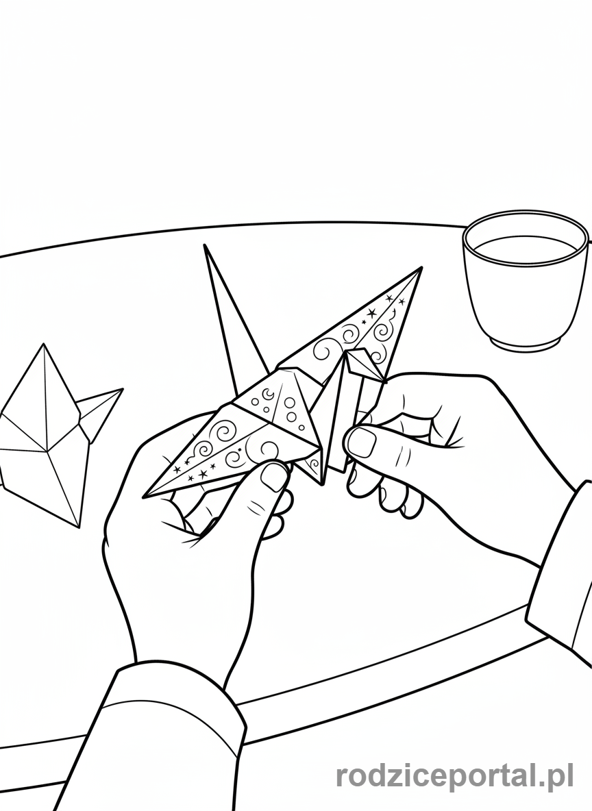 Kolorowanka Praca Indywidualna - Dziewczynka składa origami