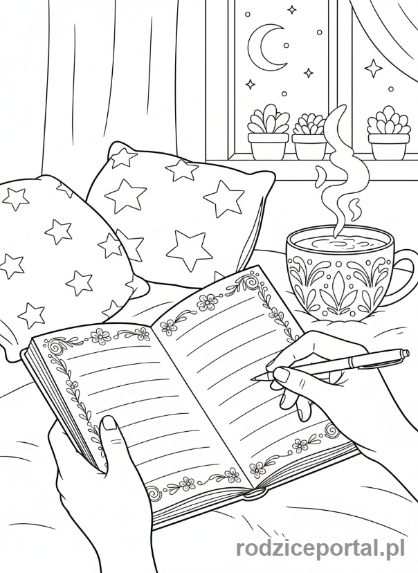 Kolorowanka Praca Indywidualna - Nastolatka pisze w pamiętniku