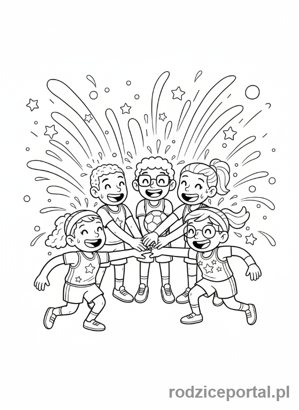 Kolorowanka Praca W Grupie - Drużyna sportowa świętuje