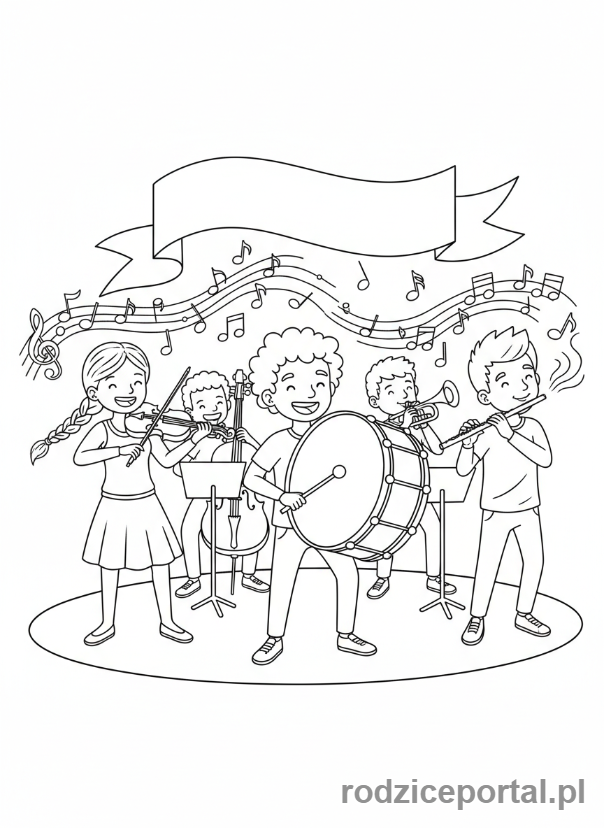 Kolorowanka Praca W Grupie - Muzycy grają w orkiestrze