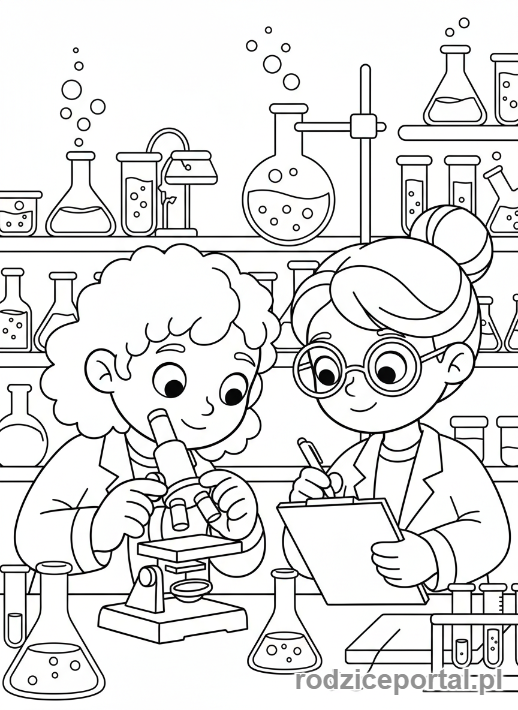 Kolorowanka Praca W Grupie - Naukowcy w laboratorium