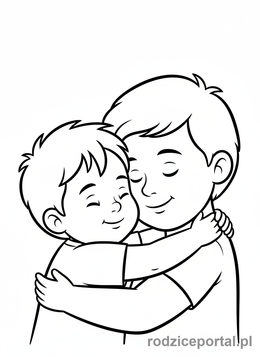 Kolorowanka Praca Z Emocjami - Dziecko czułe, tulące rodzica lub opiekuna