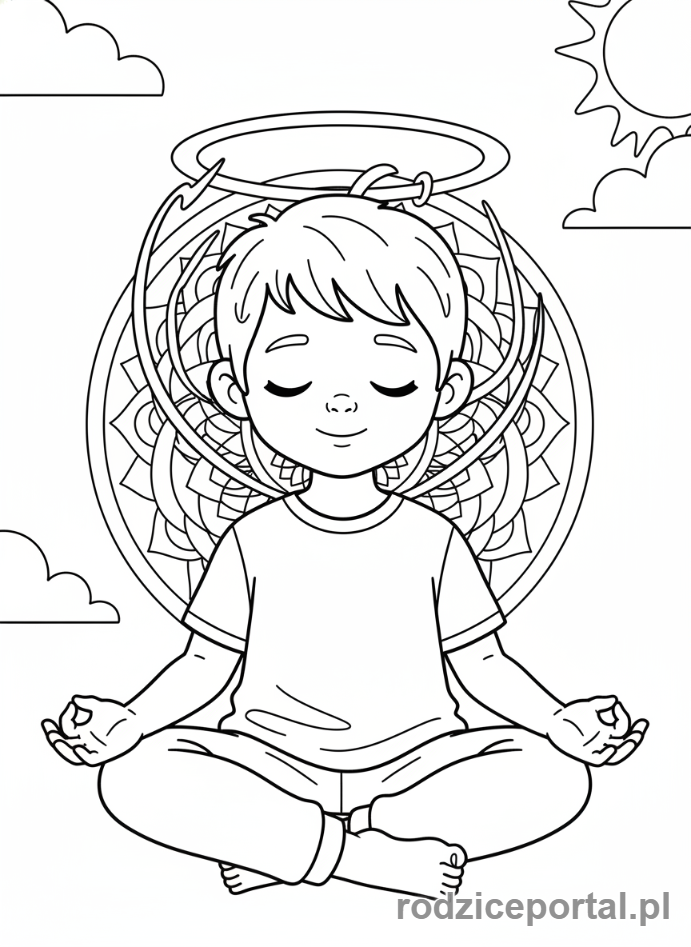 Kolorowanka Praca Z Emocjami - Dziecko medytujące w cichej, spokojnej pozycji
