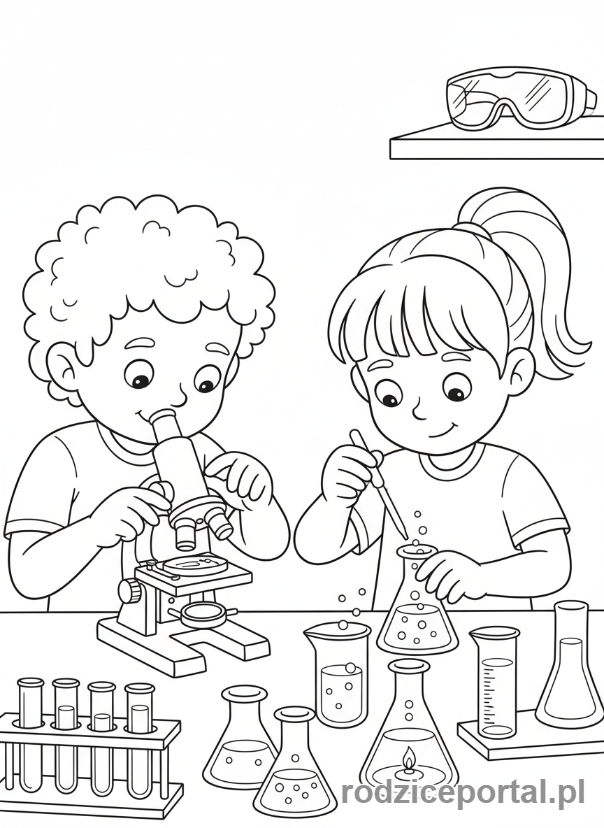 Kolorowanka Praca Zespołowa - Uczniowie robią projekt naukowy