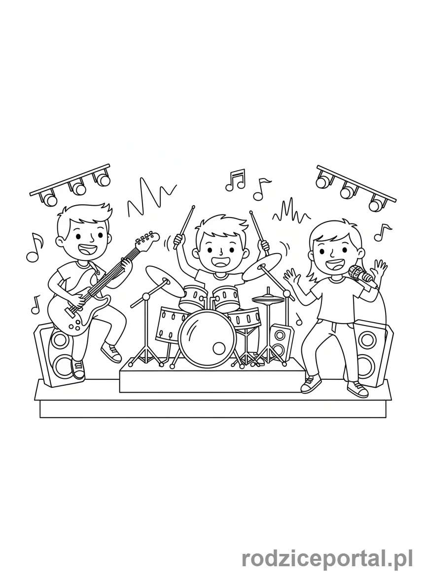 Kolorowanka Praca Zespołowa - Zespół muzyczny gra koncert