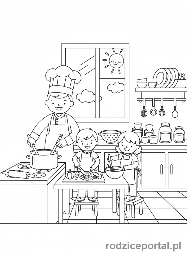 Kolorowanka Prace Domowe - Gotowanie obiadu