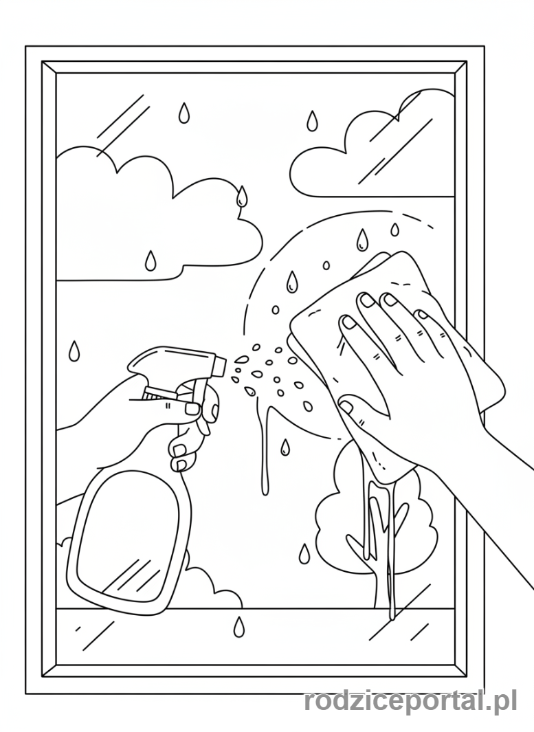 Kolorowanka Prace Domowe - Mycie okien
