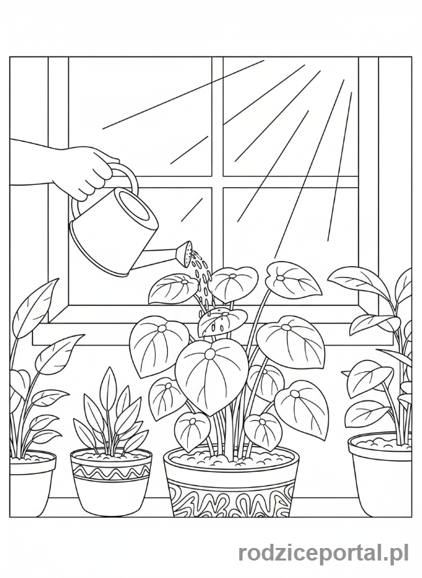 Kolorowanka Prace Domowe - Podlewanie kwiatow