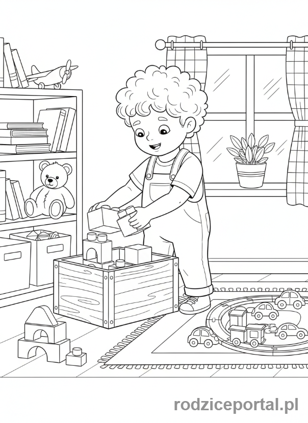 Kolorowanka Prace Domowe - Porzadkowanie pokoju