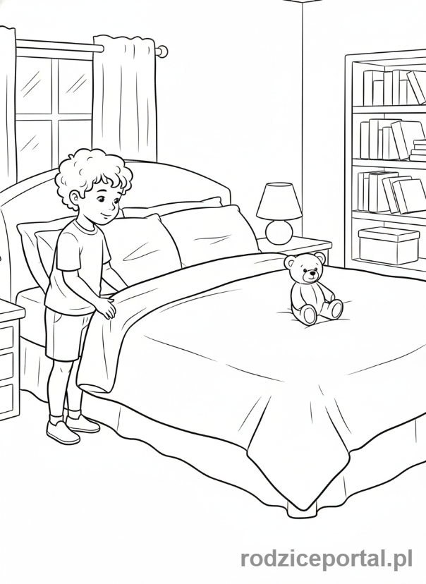 Kolorowanka Prace Domowe - Scielenie lozka