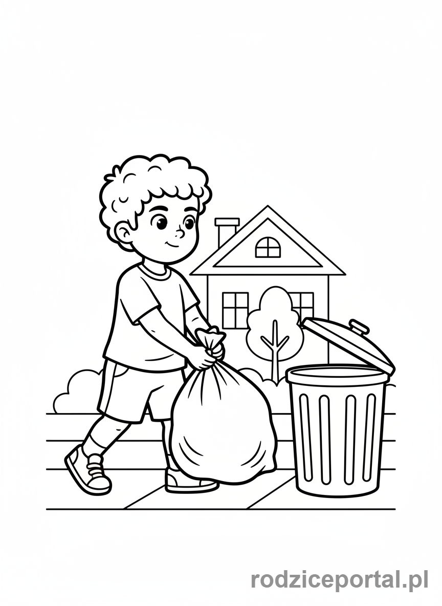 Kolorowanka Prace Domowe - Wynoszenie smieci