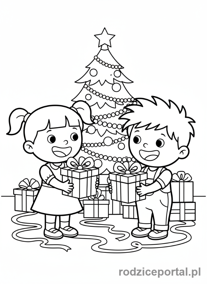 Kolorowanka Prezent - Dwie osoby wymieniające prezenty