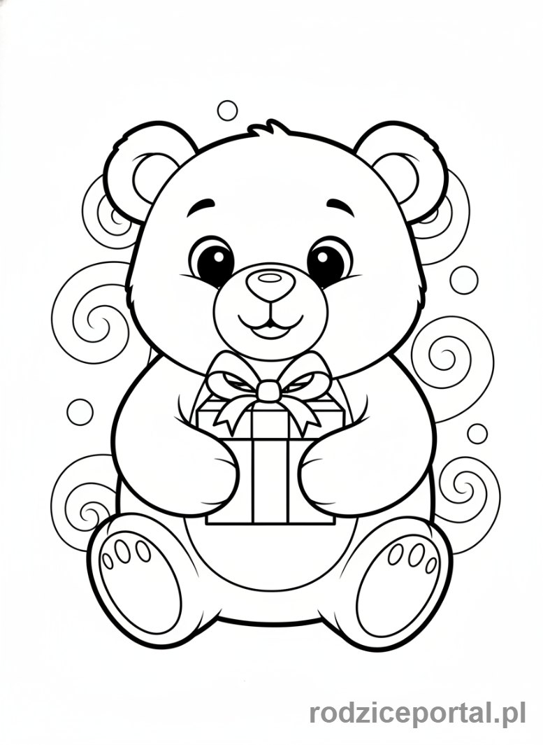 Kolorowanka Prezent - Miś z prezentem