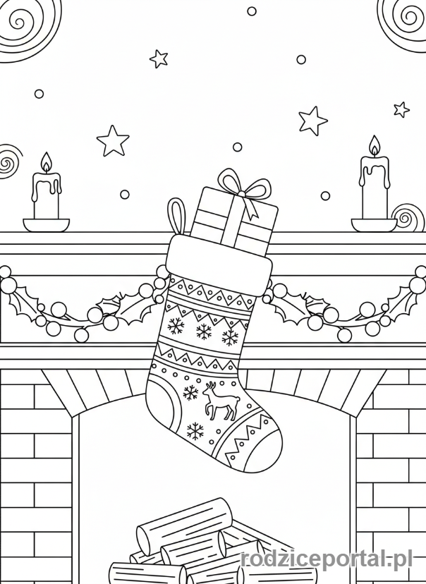 Kolorowanka Prezent - Prezent w świątecznej skarpecie