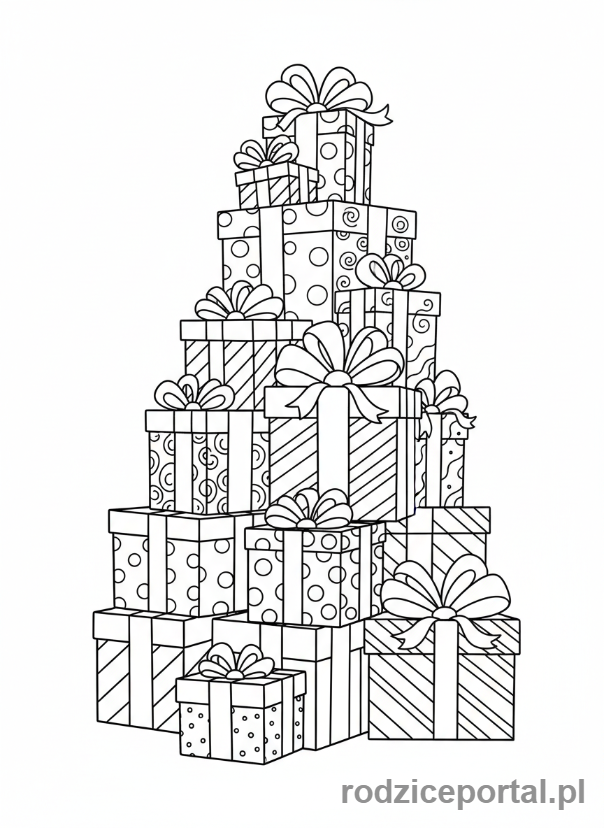 Kolorowanka Prezent - Stos prezentów