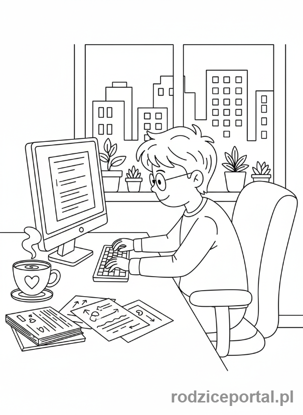 Kolorowanka Programista - Programista_przy_biurku