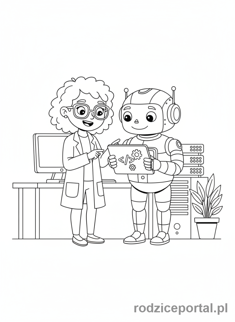Kolorowanka Programista - Programista_z_robotem