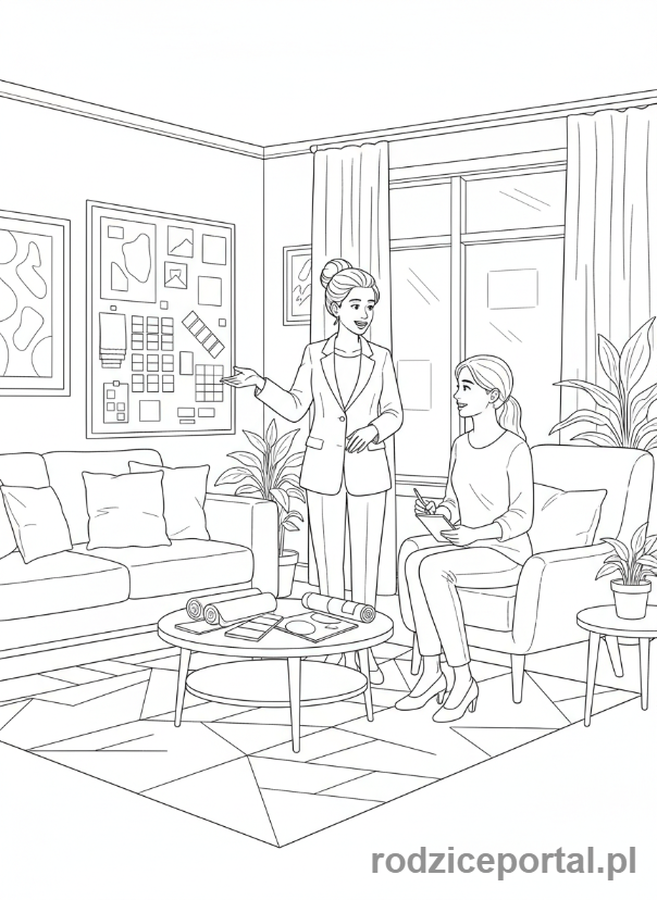 Kolorowanka Projektant - Projektant wnętrz prezentuje próbki