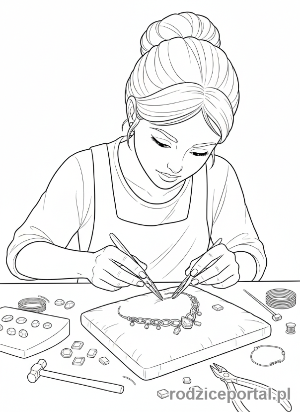 Kolorowanka Projektant - Projektantka biżuterii pracuje