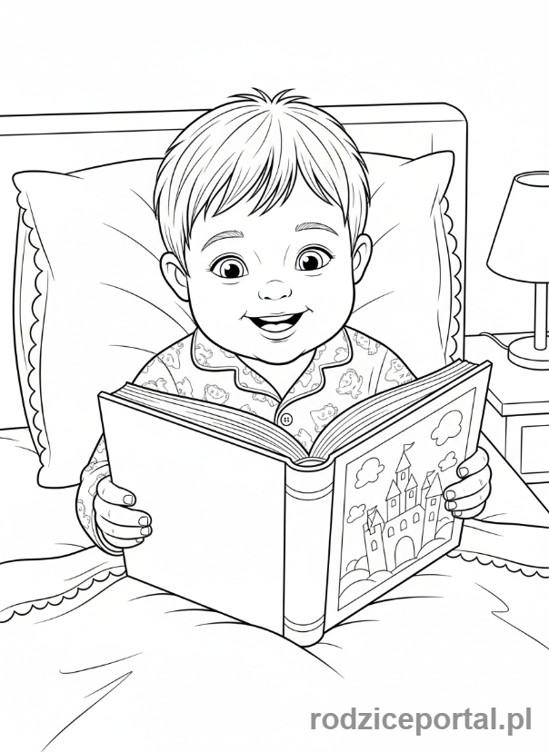 Kolorowanka Przed Snem - Dziecko czytające książkę w łóżku
