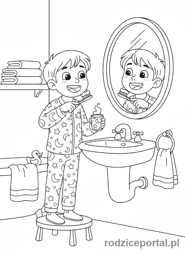 Kolorowanka Przed Snem - Dziecko myjące zęby