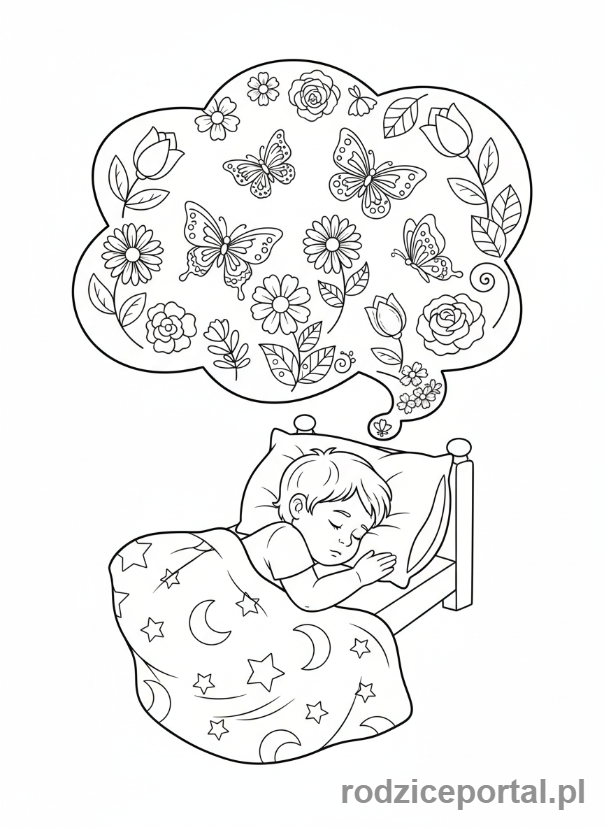 Kolorowanka Przed Snem - Dziecko śniące o motylach