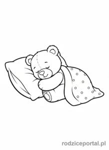 Kolorowanka Przed Snem - Miś śpiący na poduszce