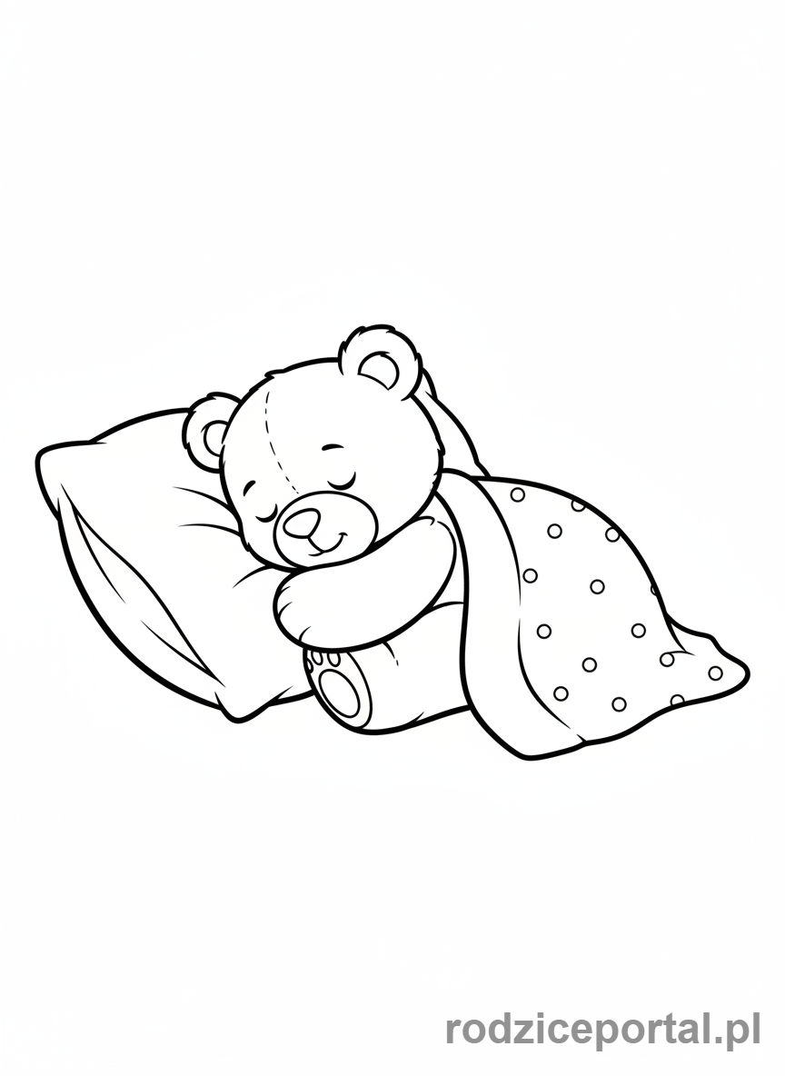 Kolorowanka Przed Snem - Miś śpiący na poduszce