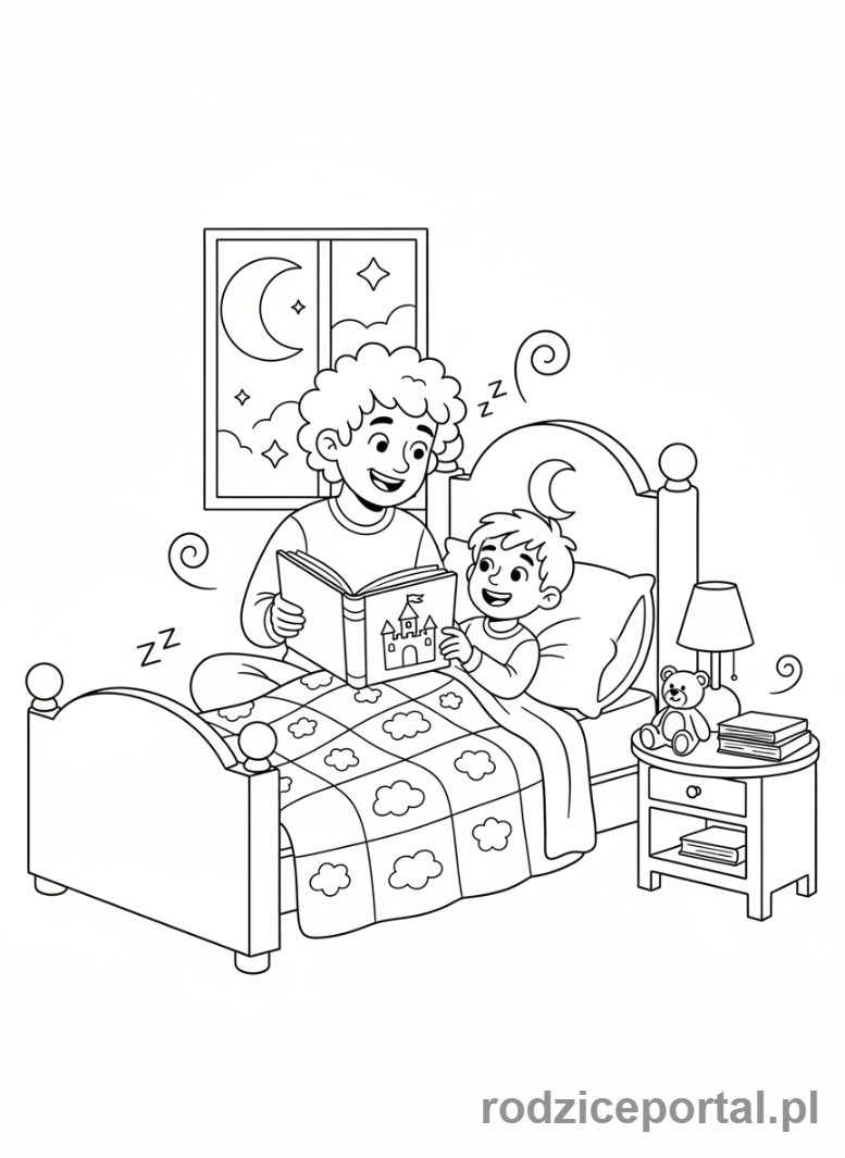 Kolorowanka Przed Snem - Rodzic czytający bajkę dziecku