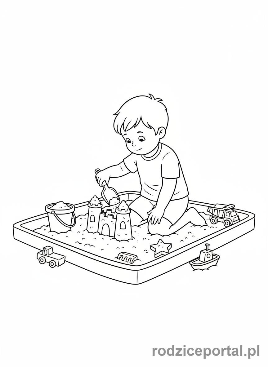 Kolorowanka Przedszkole - Budowanie zamku z piasku