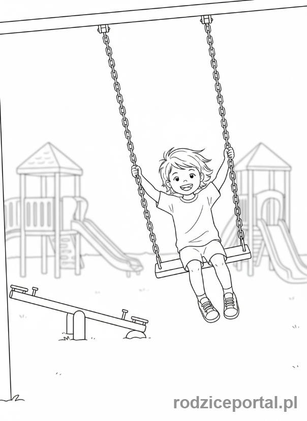 Kolorowanka Przedszkole - Dziecko na huśtawce